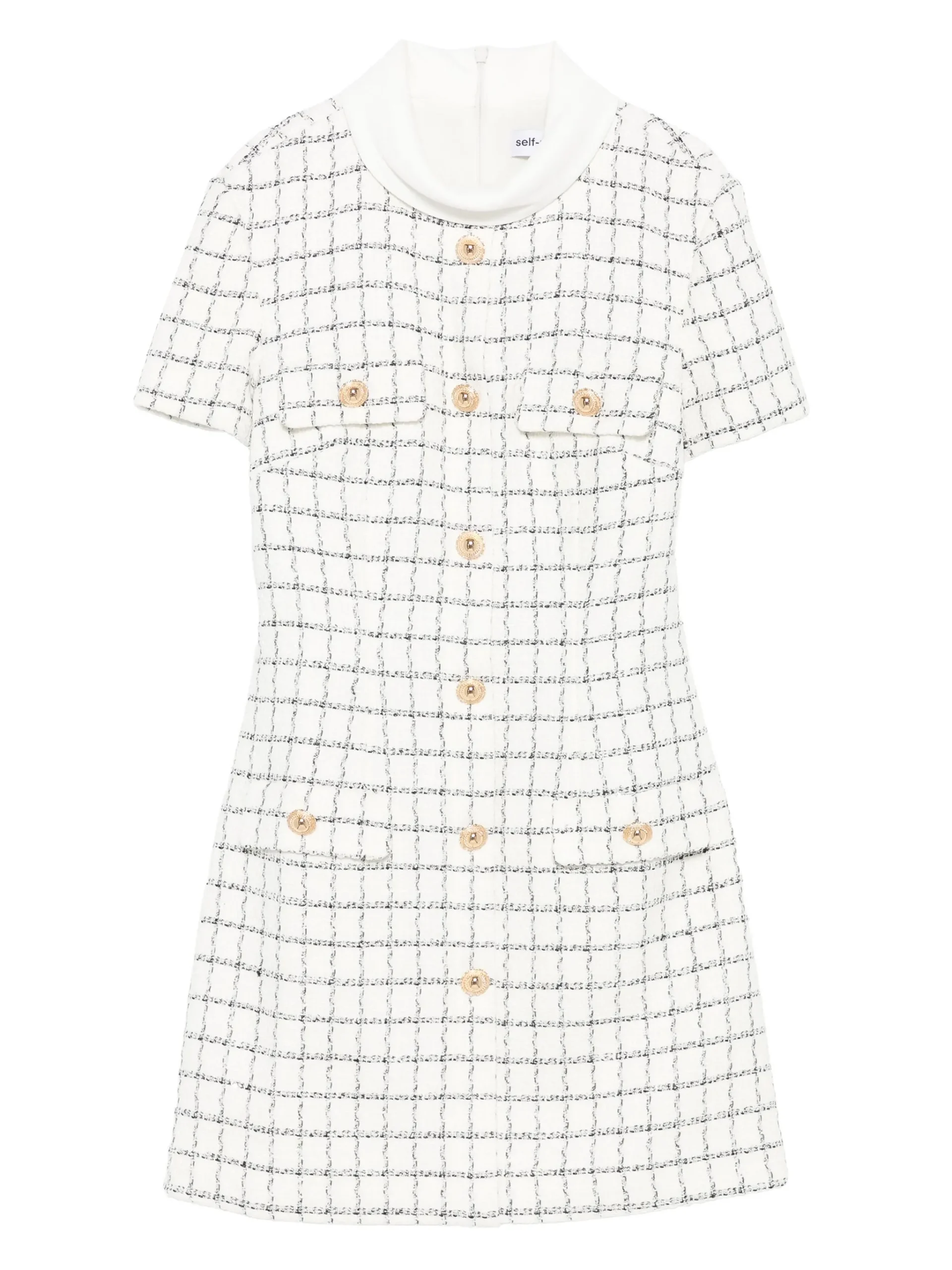 Rochie mini checked button-detailed alb