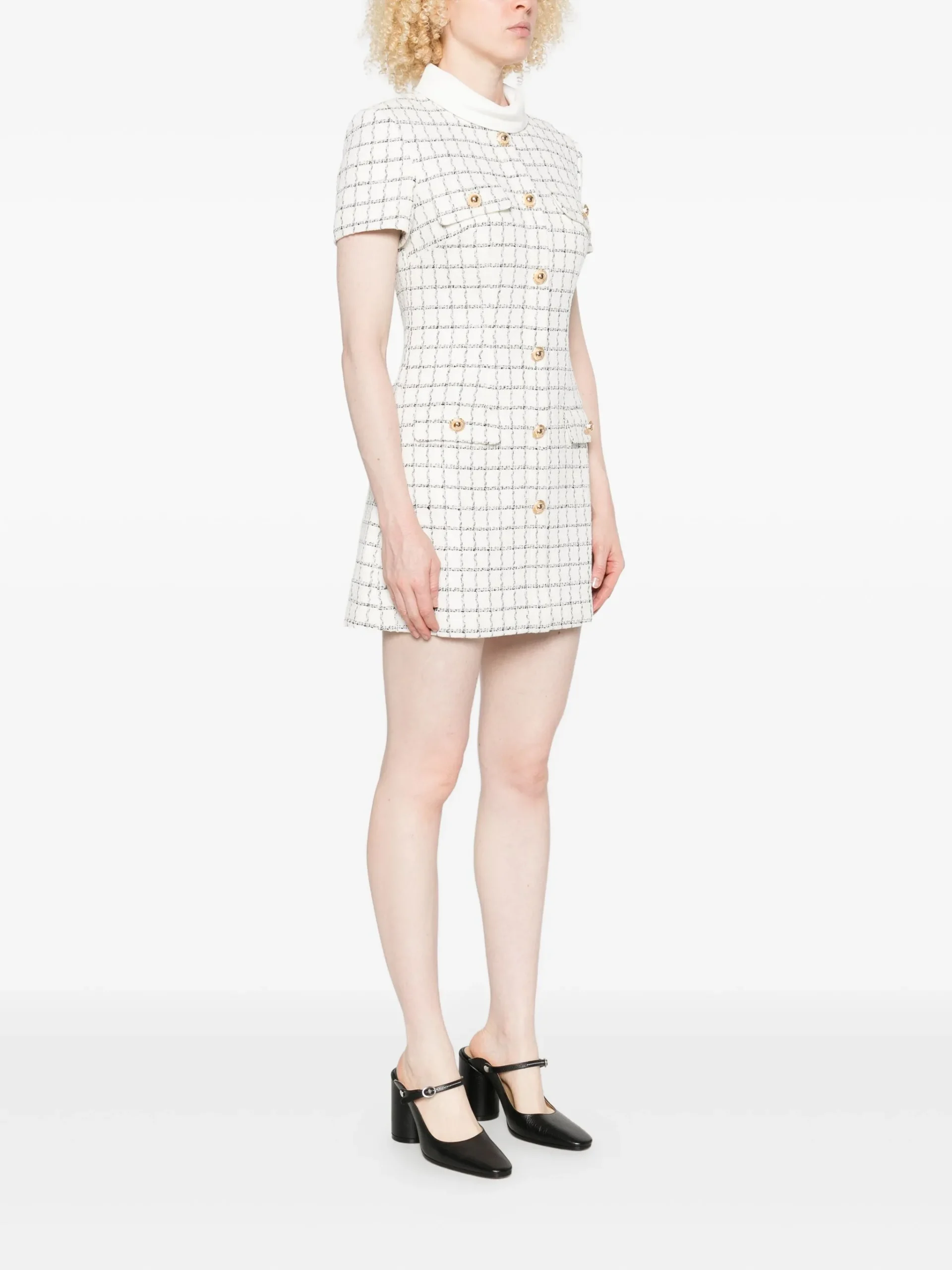Rochie mini checked button-detailed alb - imagine 5