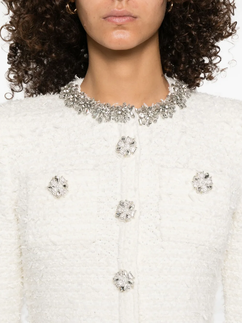 Cardigan Self Portrait embellished-buttons alb - imagine 3