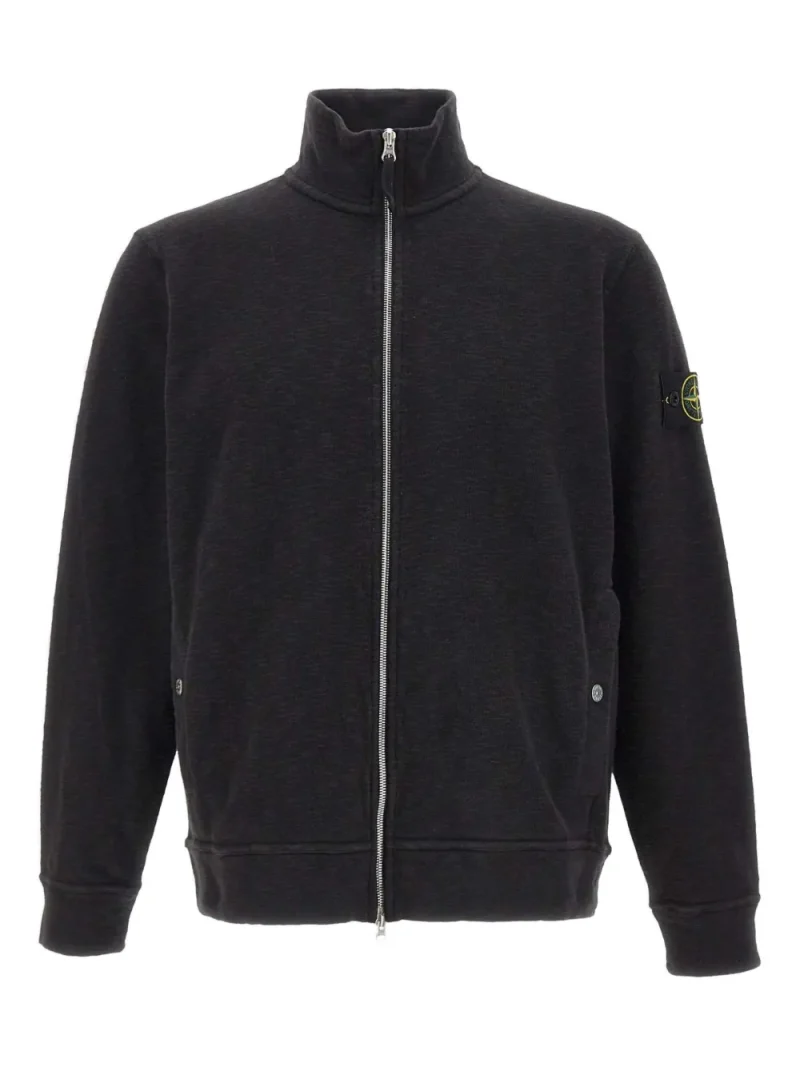Cardigan Stone Island Zip Collared Logo-Badge Sweatshirt negru