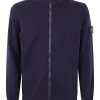 Cardigan Stone Island Zip-Front Logo-Patch bleumarin