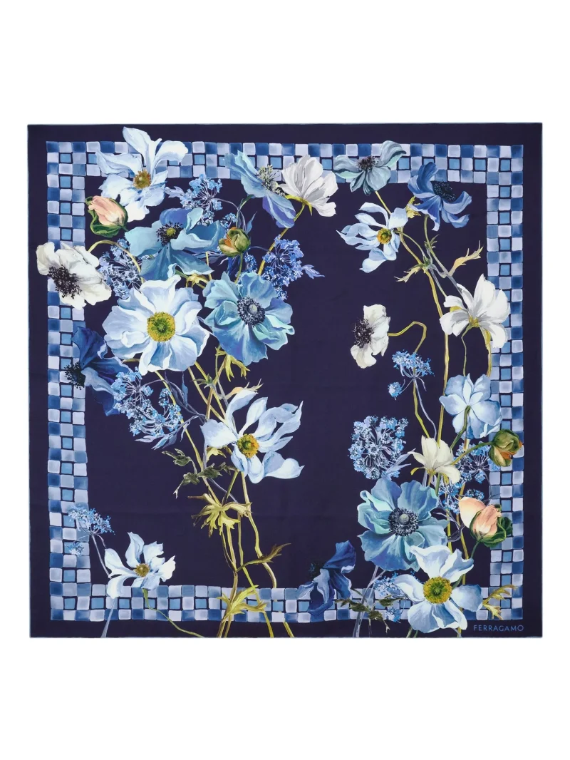 Esarfa Ferragamo fiori-print silk albastru