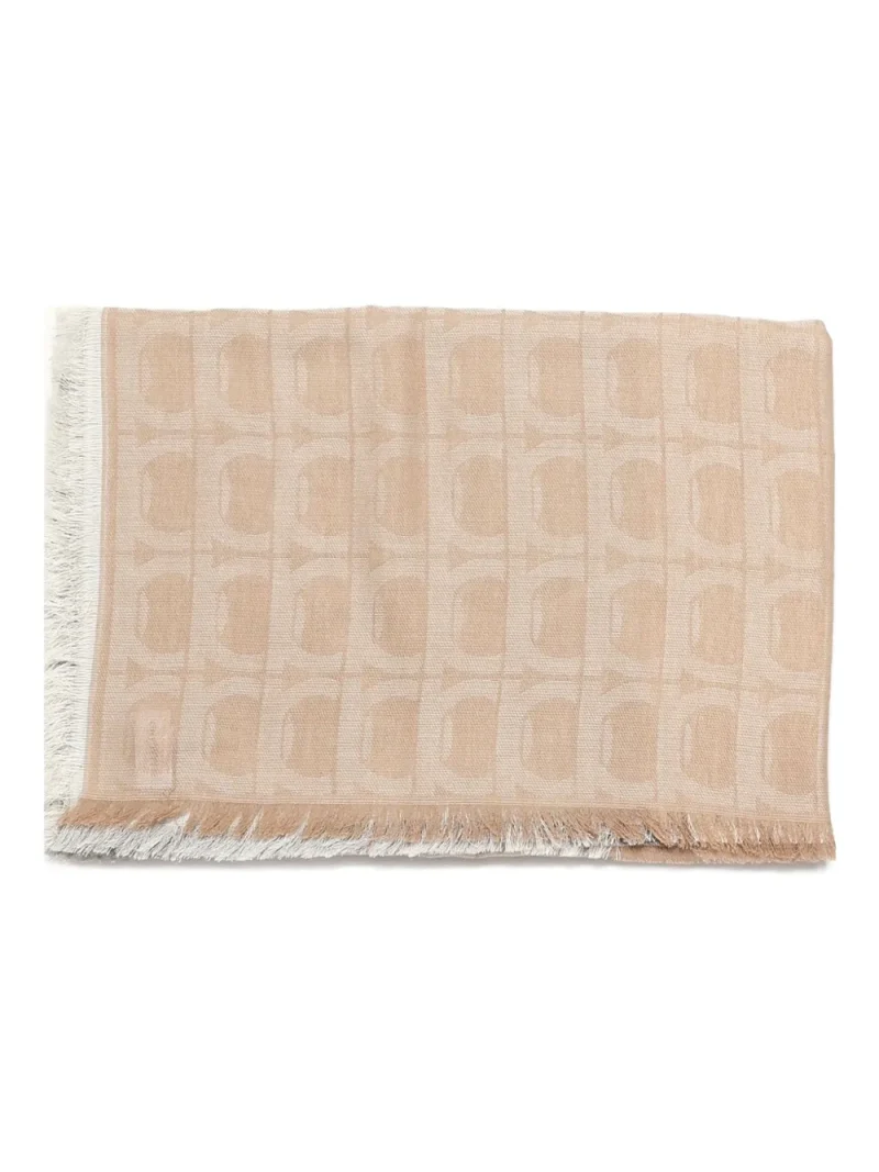 Esarfa Ferragamo Gancini-Pattern Fringed bej