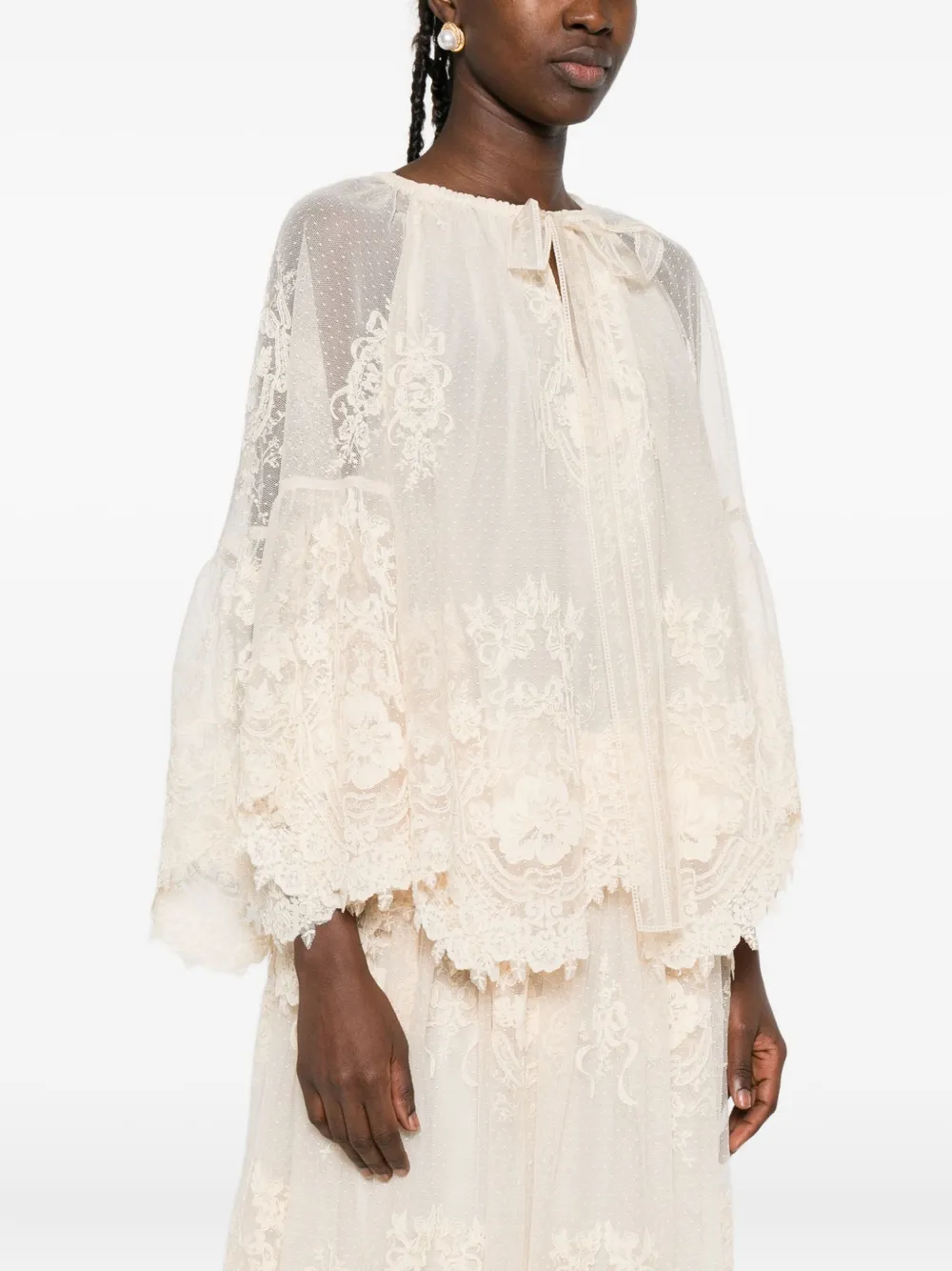 Bluza Zimmermann Lace-Trimmed Bell-Sleeve bej - imagine 3