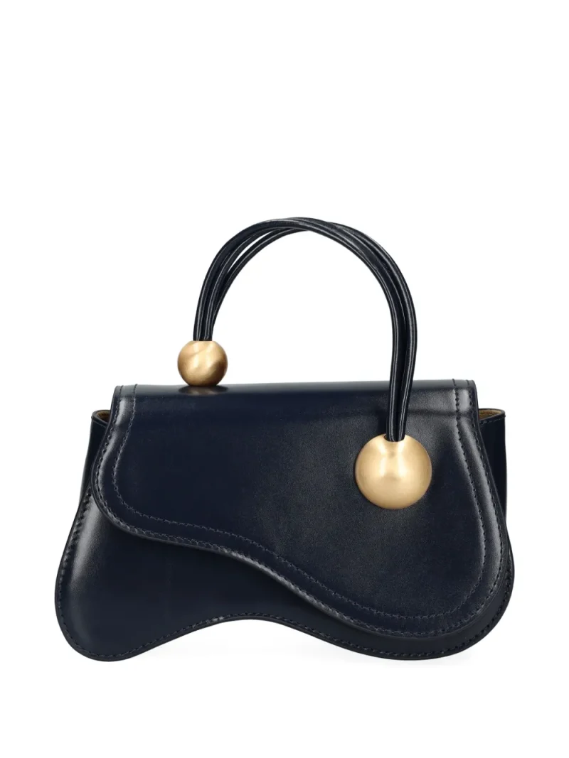 Geanta Cult Gaia Curved-Handle Leather Tote Bag bleumarin