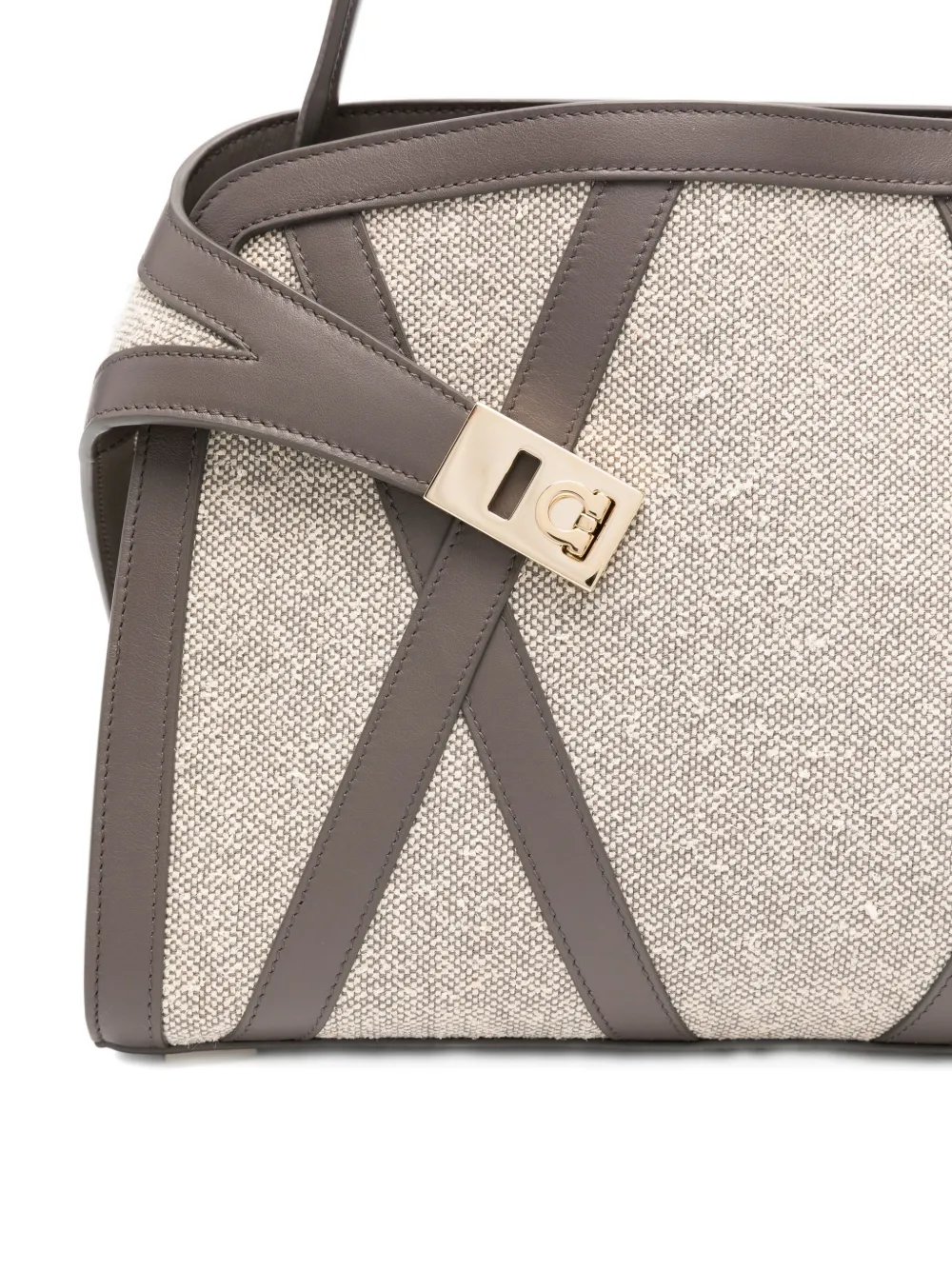 Geanta Ferragamo Hug Leather-Trimmed Tote gri - imagine 3