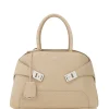 Geanta Ferragamo Stud-Embellished Structured Tote bej