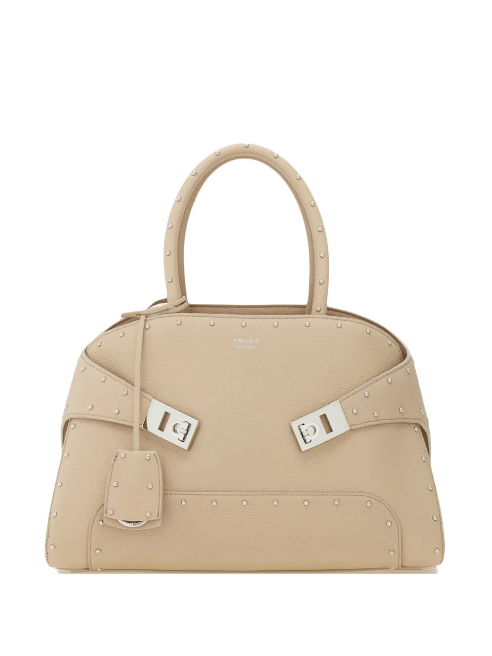 Geanta Ferragamo Stud-Embellished Structured Tote bej