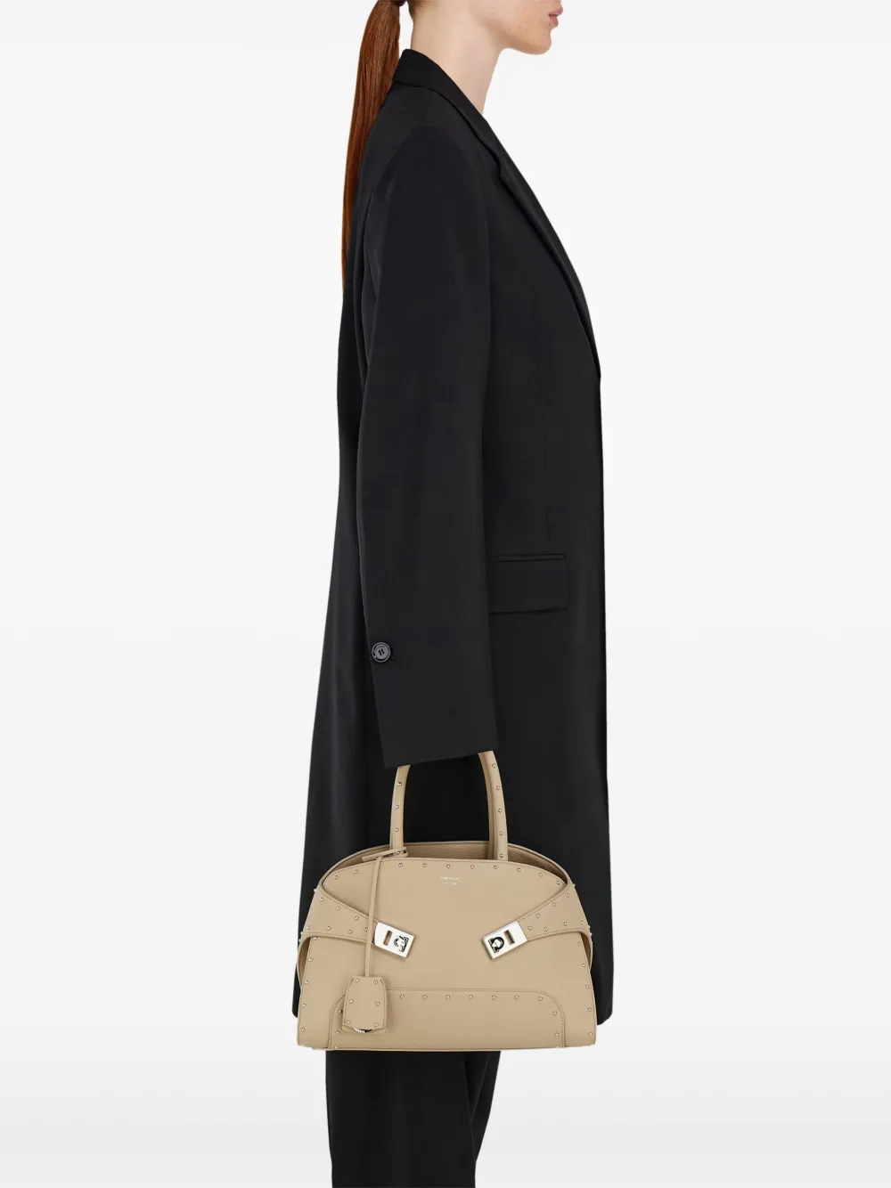 Geanta Ferragamo Stud-Embellished Structured Tote bej - imagine 4