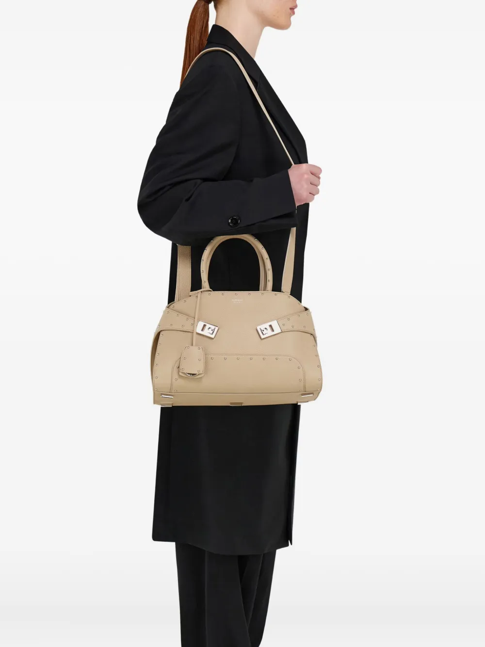 Geanta Ferragamo Stud-Embellished Structured Tote bej - imagine 5