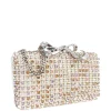 Geanta Self-Portrait crystal-embellished bow-detail clutch argintiu