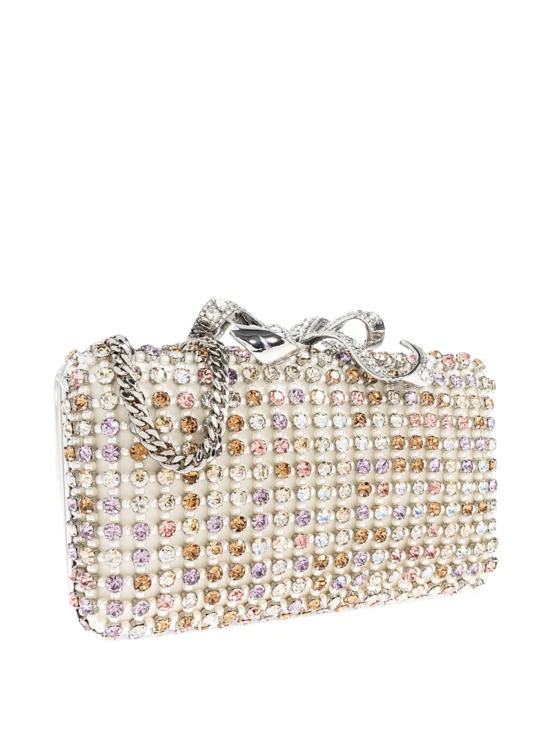 Geanta Self-Portrait crystal-embellished bow-detail clutch argintiu