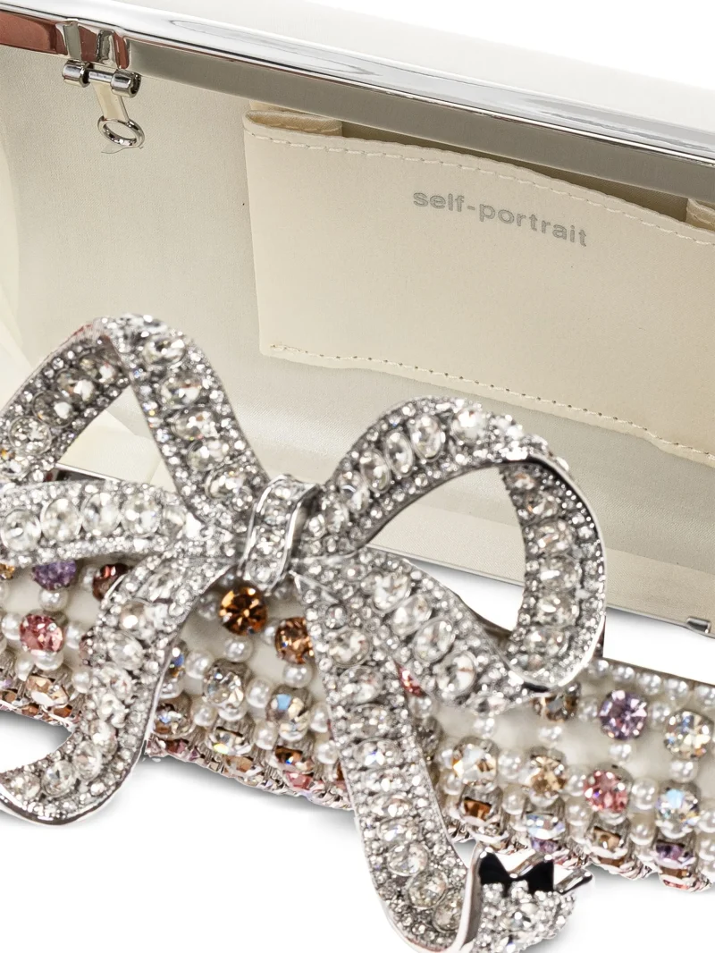 Alternative view of Geanta Self-Portrait crystal-embellished bow-detail clutch argintiu