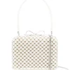 Geanta Self-Portrait mini pearl-embellishment tote alb