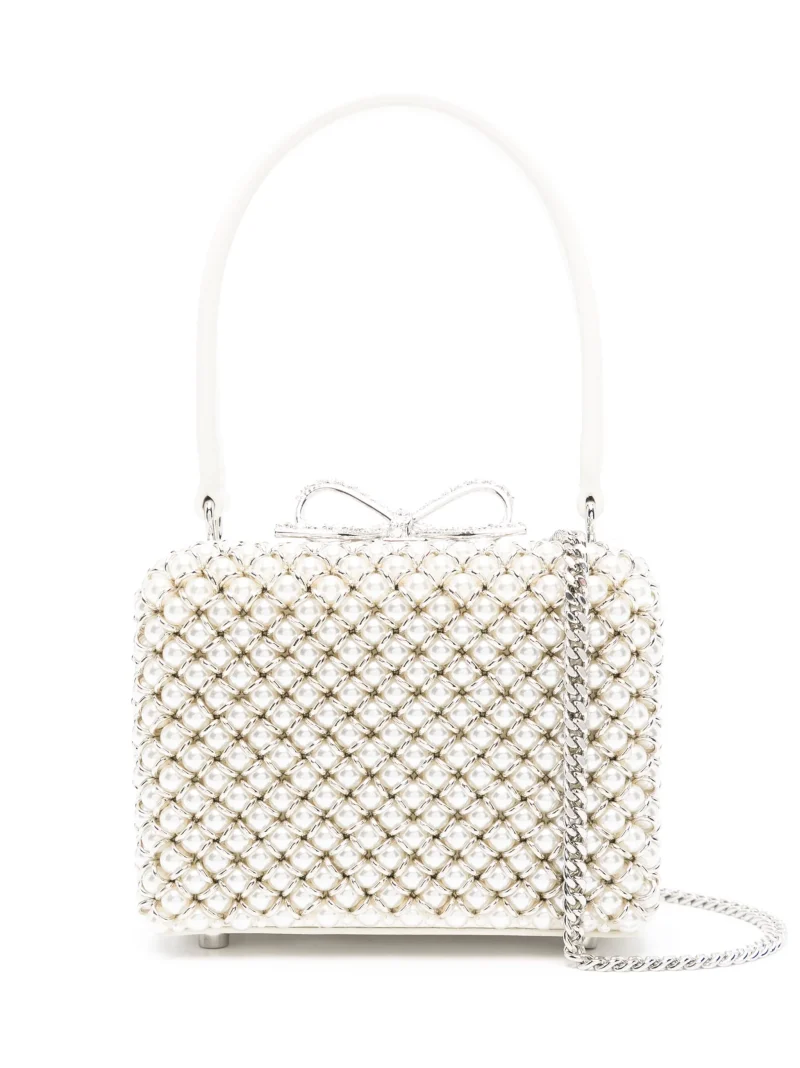 Geanta Self-Portrait mini pearl-embellishment tote alb
