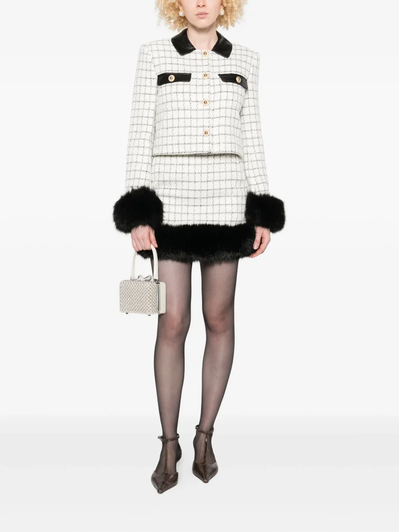 Alternative view of Geanta Self-Portrait mini pearl-embellishment tote alb