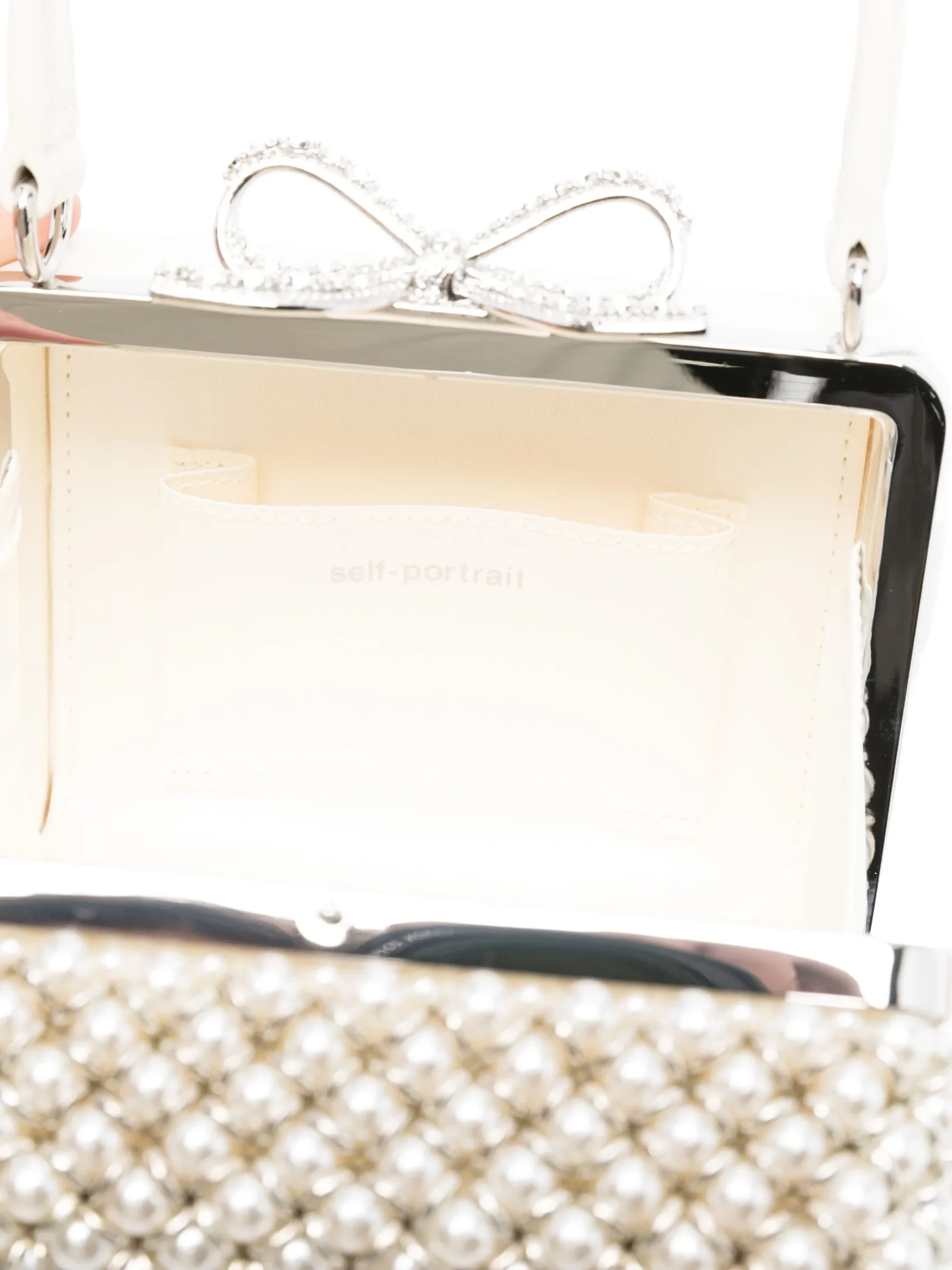 Geanta Self-Portrait mini pearl-embellishment tote alb - imagine 3