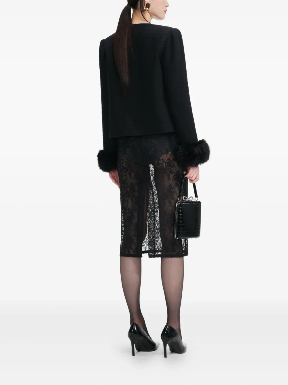 Jacheta Self Portrait Faux fur-cuff negru - imagine 5