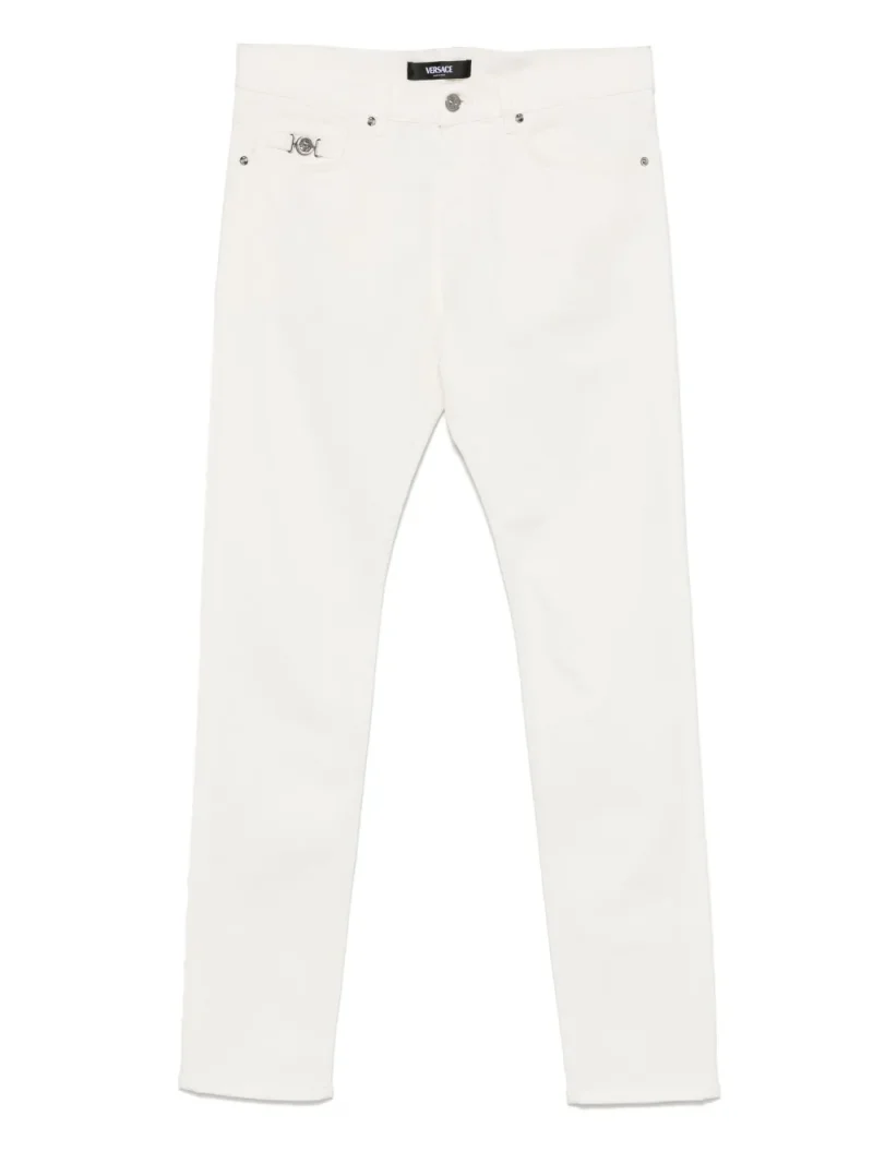 Pantaloni denim Versace Medusa Biggie alb