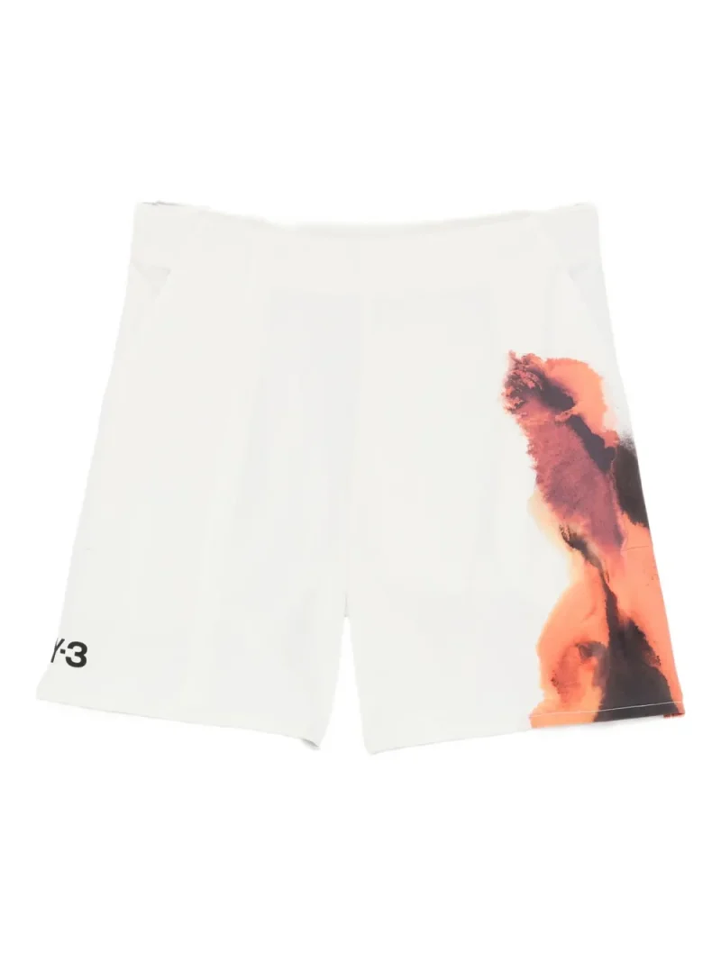 Pantaloni scurti Y-3 Abstract-Print Performance ecru