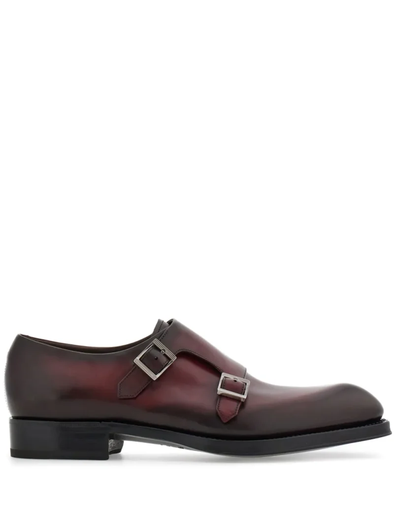 Pantofi Ferragamo Double-Monkstrap Leather Monk visiniu