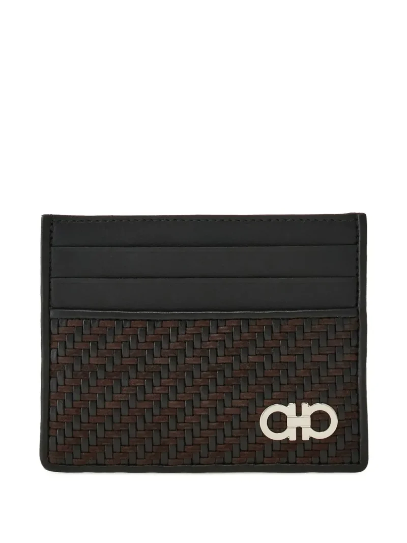 Portcard Ferragamo Woven Leather negru