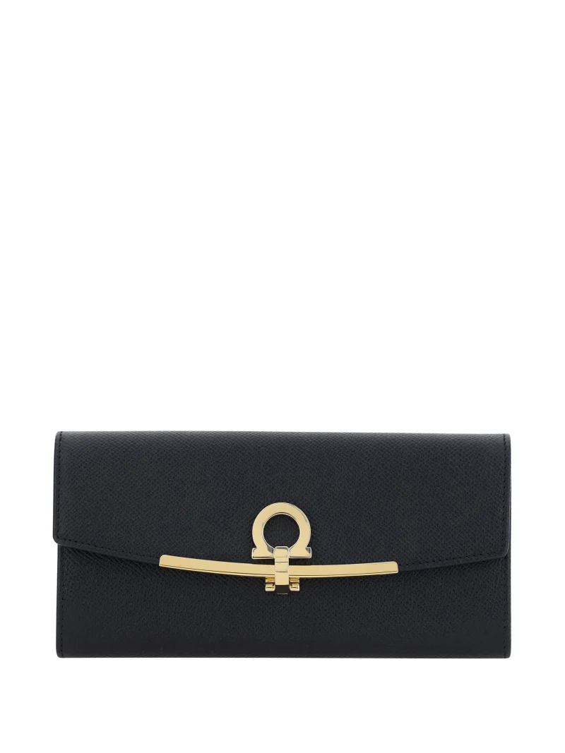Portofel Ferragamo Gancini flip-lock negru