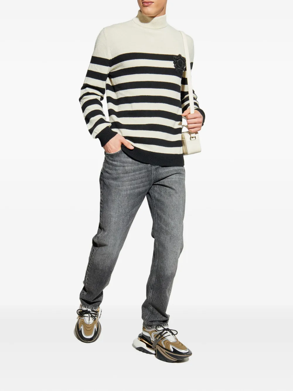 Pulover Balmain Striped-Pattern negru - imagine 3