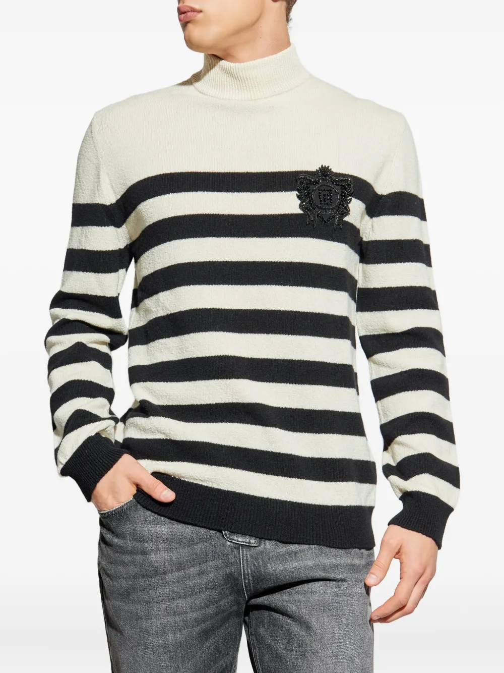 Pulover Balmain Striped-Pattern negru - imagine 4