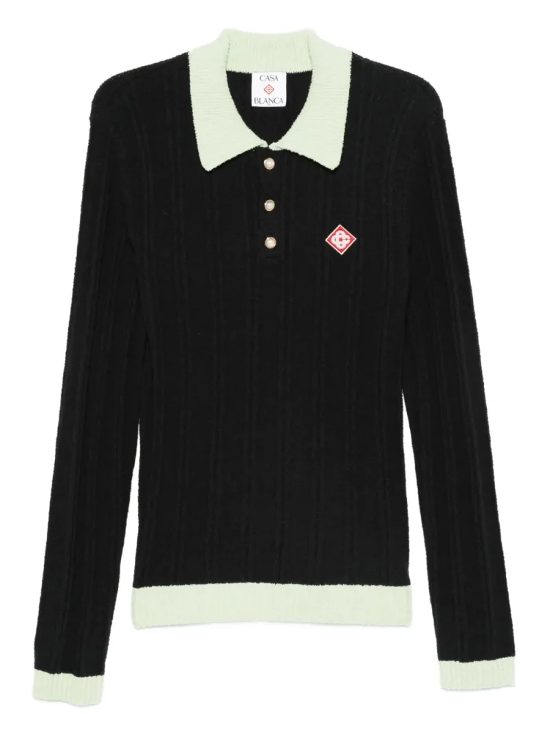 Pulover Casablanca Ribbed-Knit Polo negru
