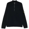 Pulover Stone Island Ribbed Zip-Neck bleumarin