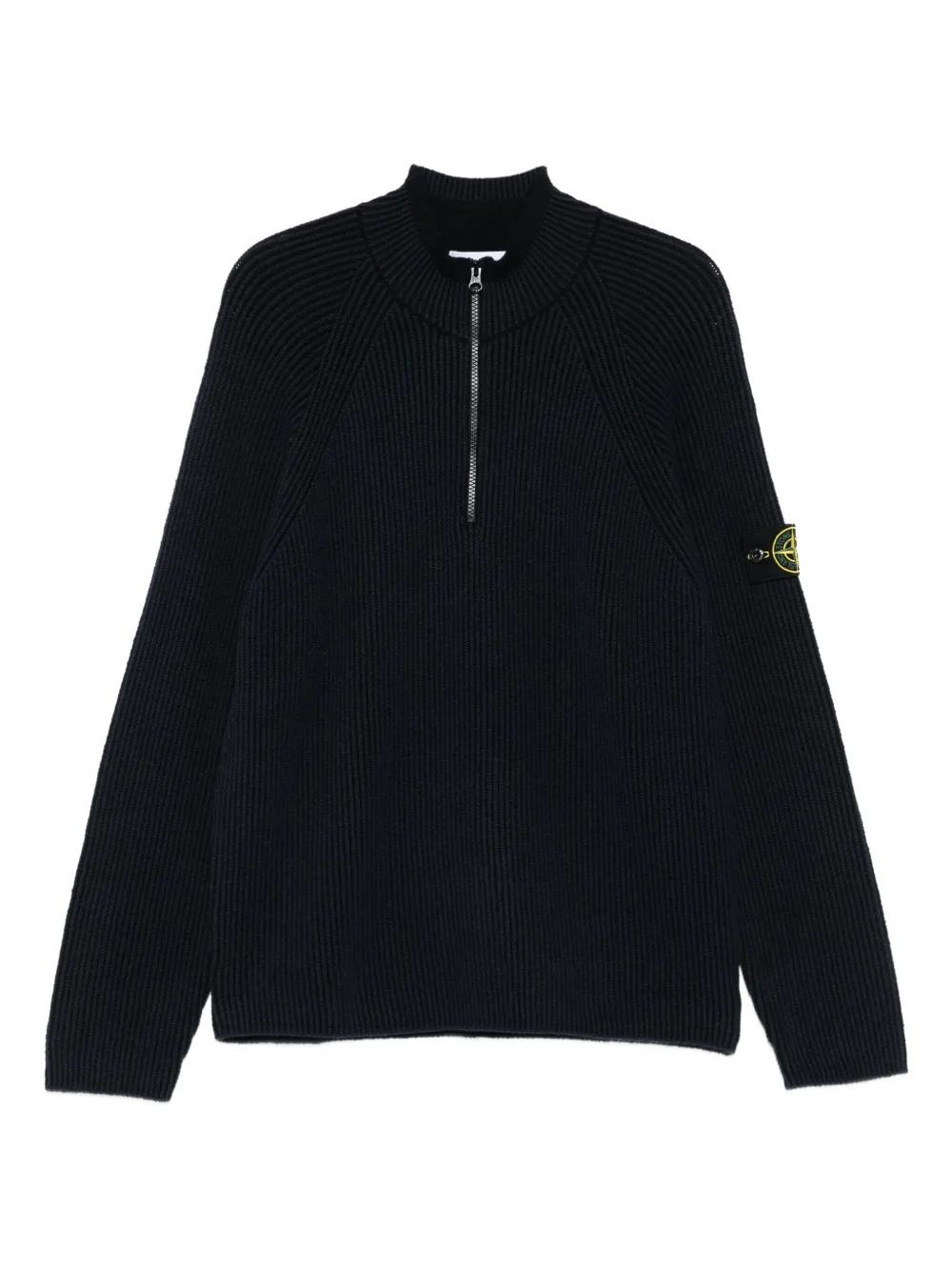 Pulover Stone Island Ribbed Zip-Neck bleumarin