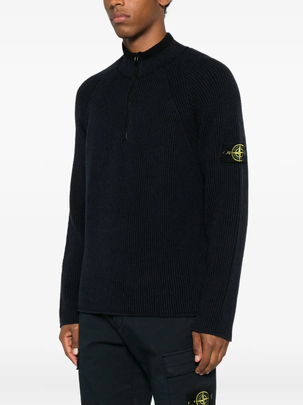 Pulover Stone Island Ribbed Zip-Neck bleumarin - imagine 3