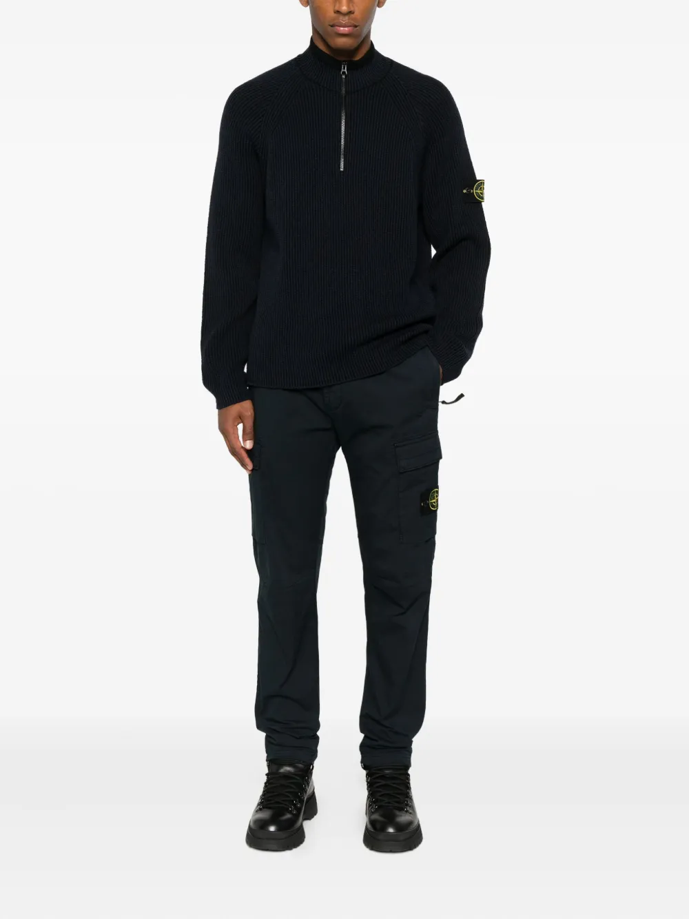 Pulover Stone Island Ribbed Zip-Neck bleumarin - imagine 4