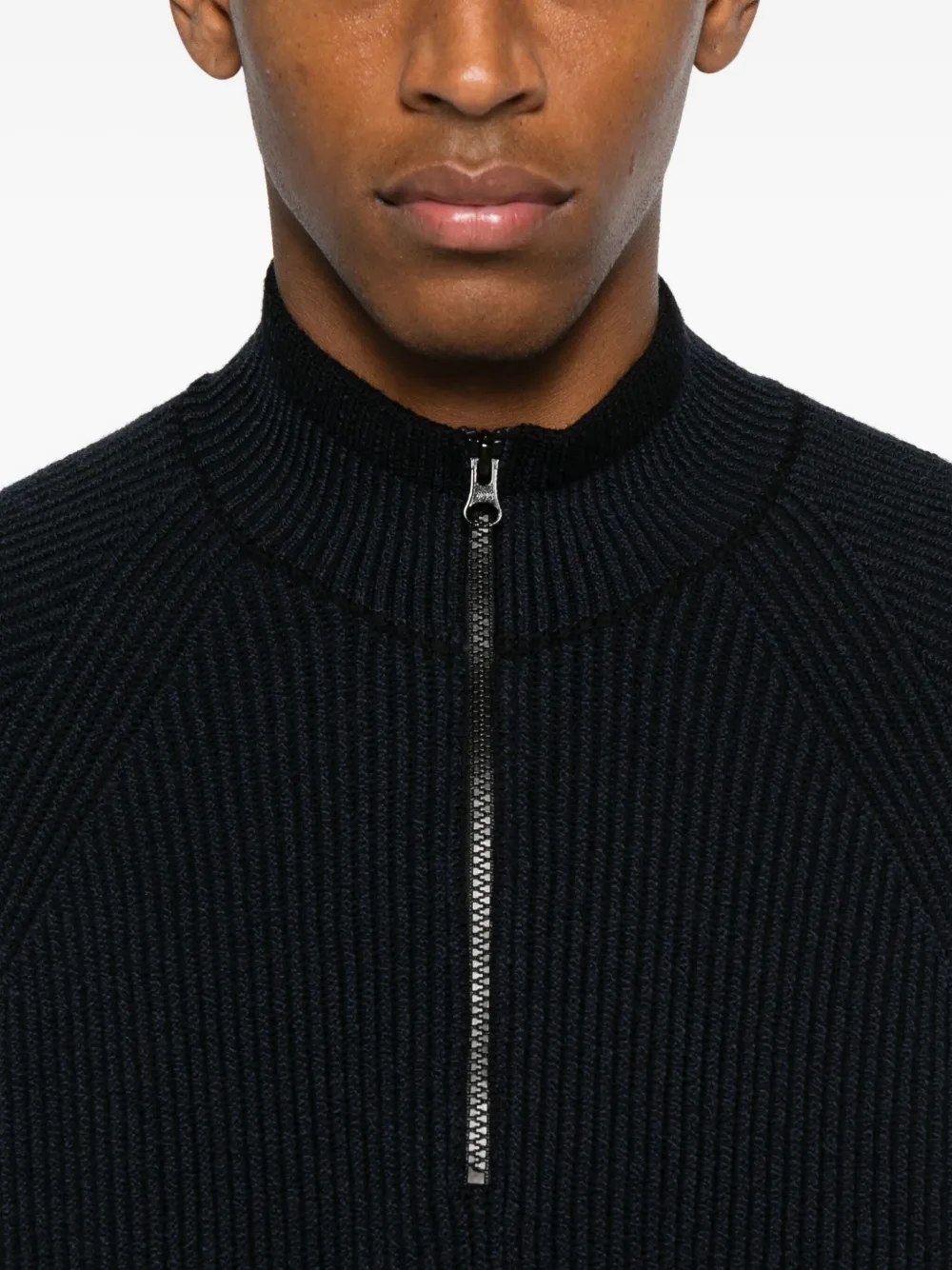 Pulover Stone Island Ribbed Zip-Neck bleumarin - imagine 5