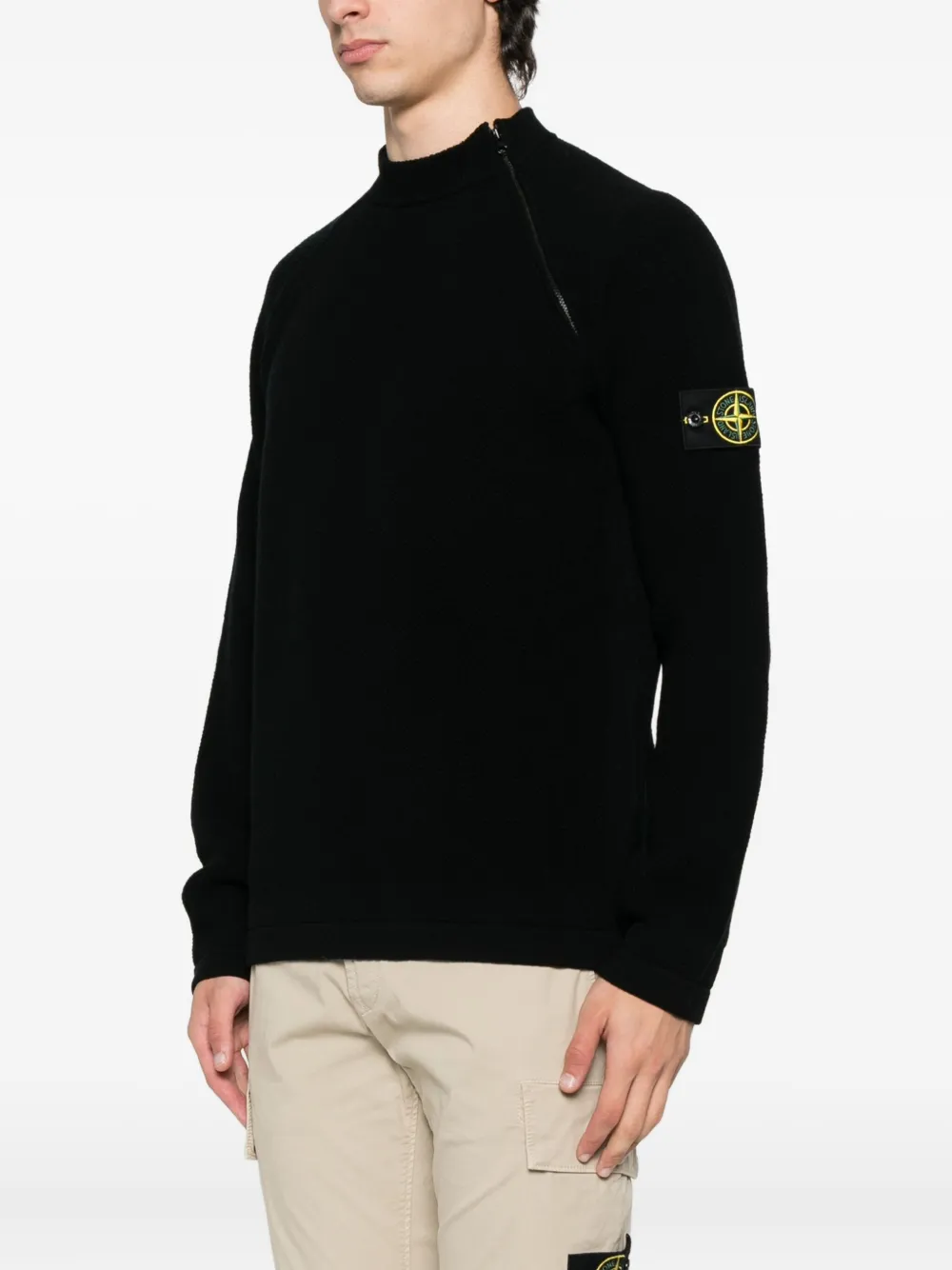Pulover Stone Island Side-Zip Logo-Patch negru - imagine 3