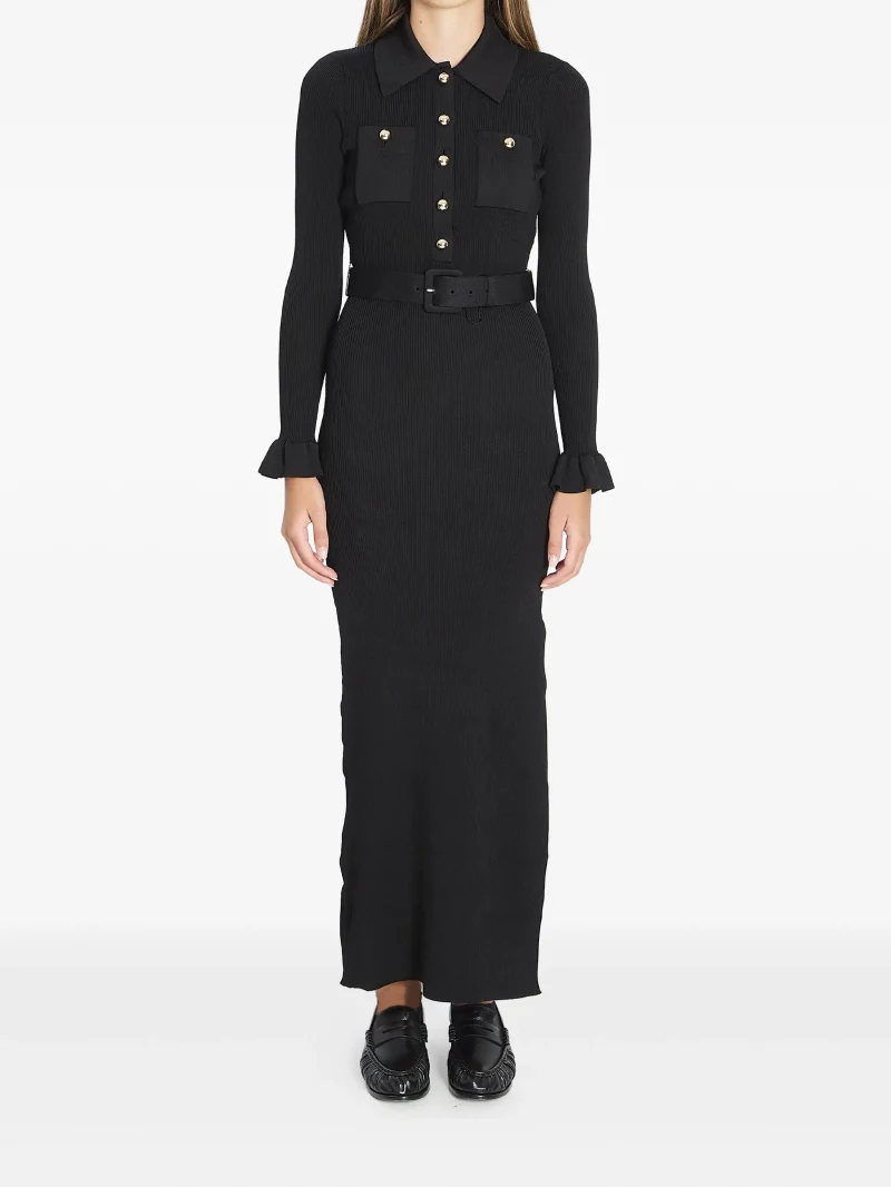 Rochie maxi Self-Portrait ribbed negru