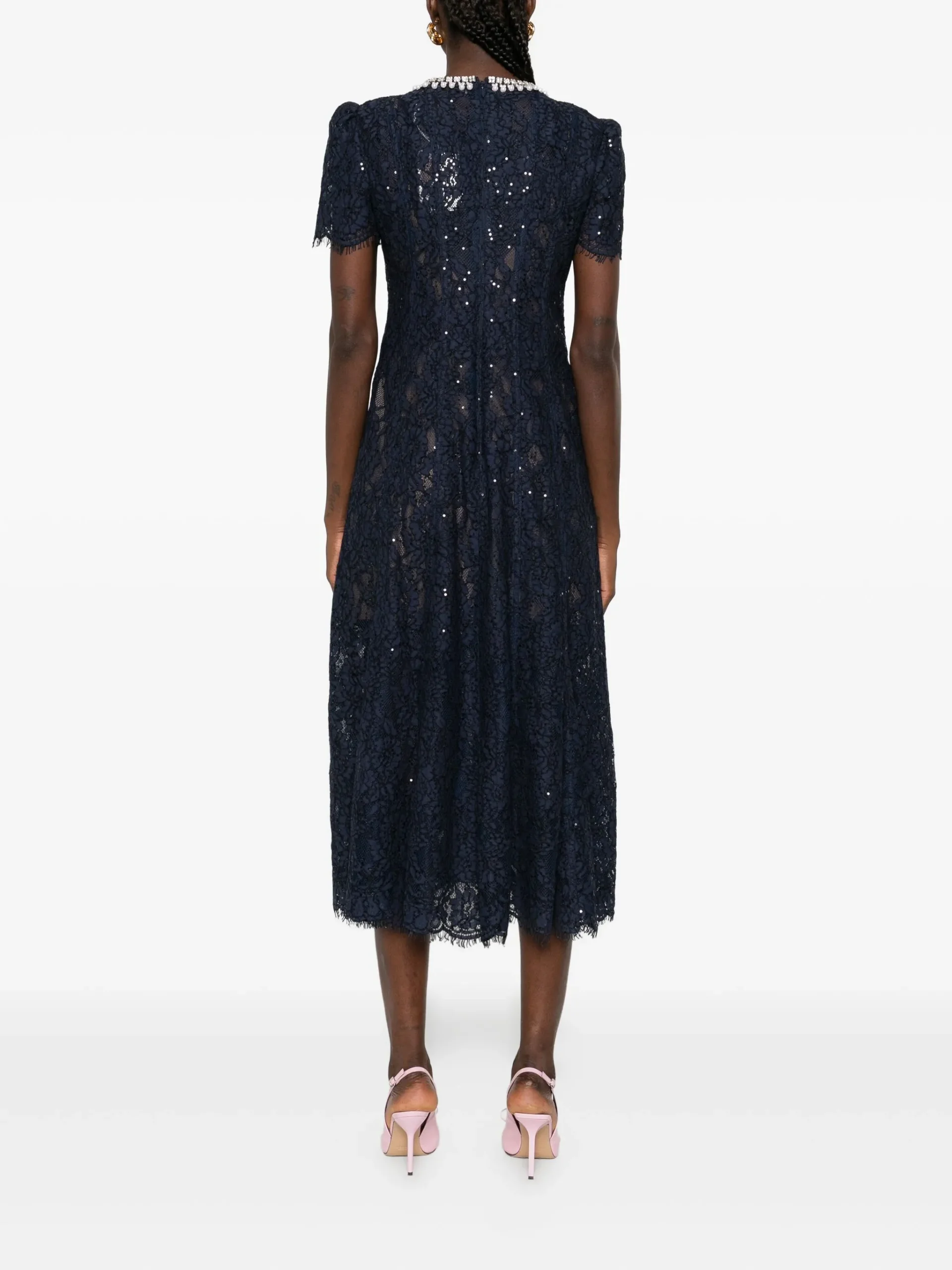 Rochie maxi Self-Portrait sequin-embellished lace negru - imagine 4