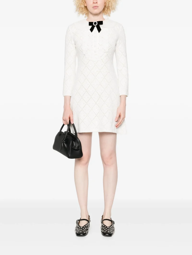 Alternative view of Rochie mini Self-Portrait bow-embellished alb