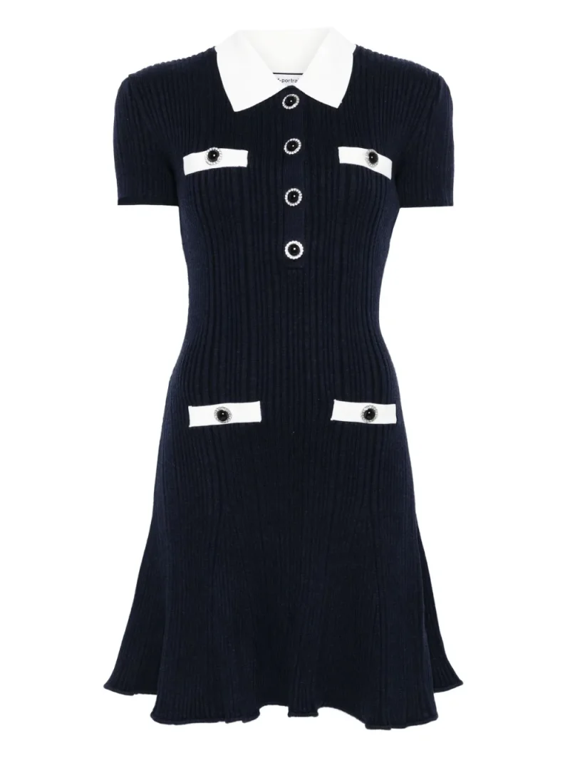 Rochie mini Self Portrait collared button-detail negru