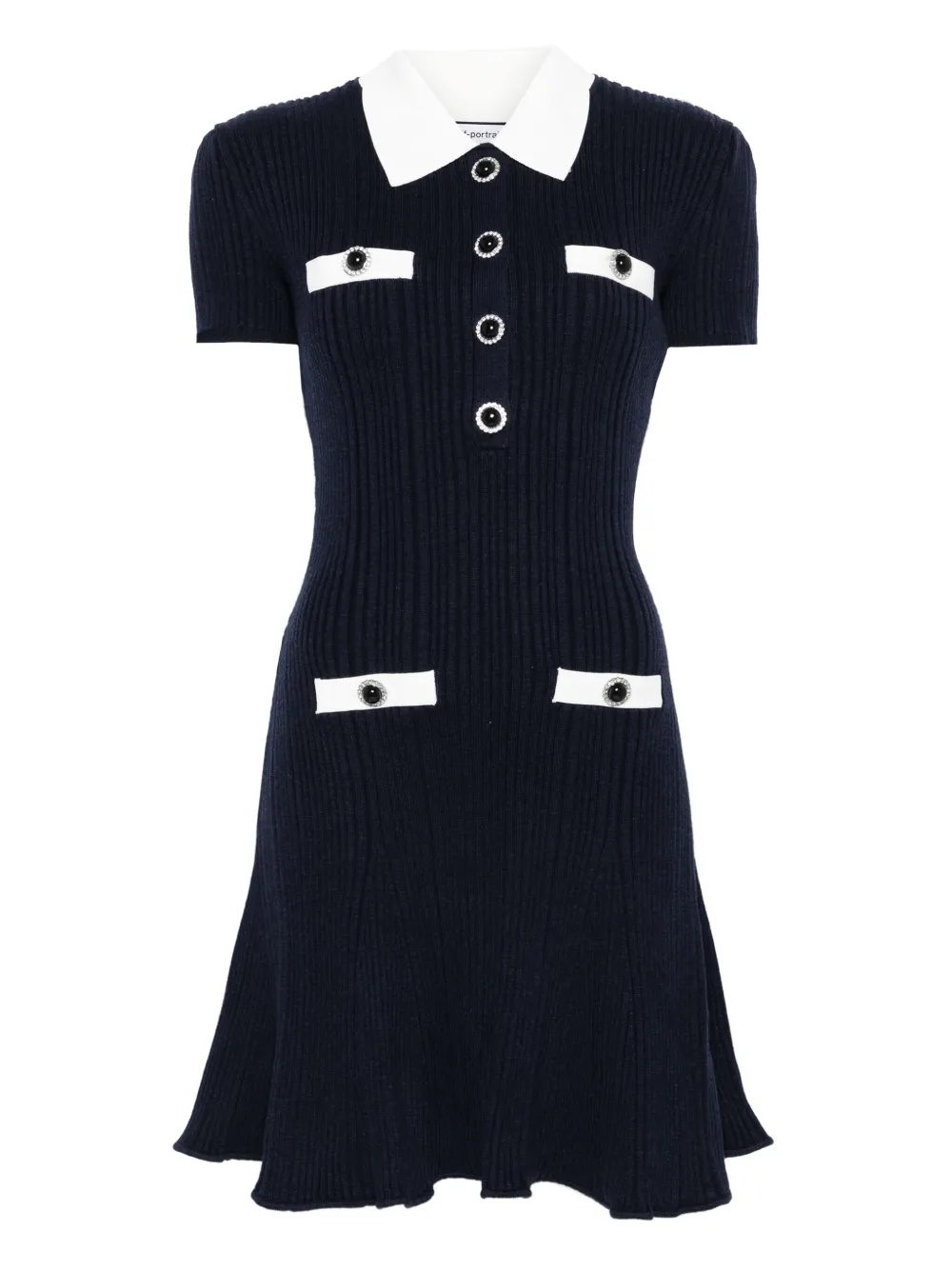 Rochie mini Self Portrait collared button-detail negru