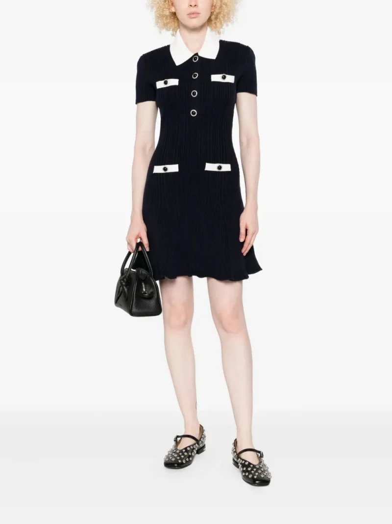 Alternative view of Rochie mini Self Portrait collared button-detail negru