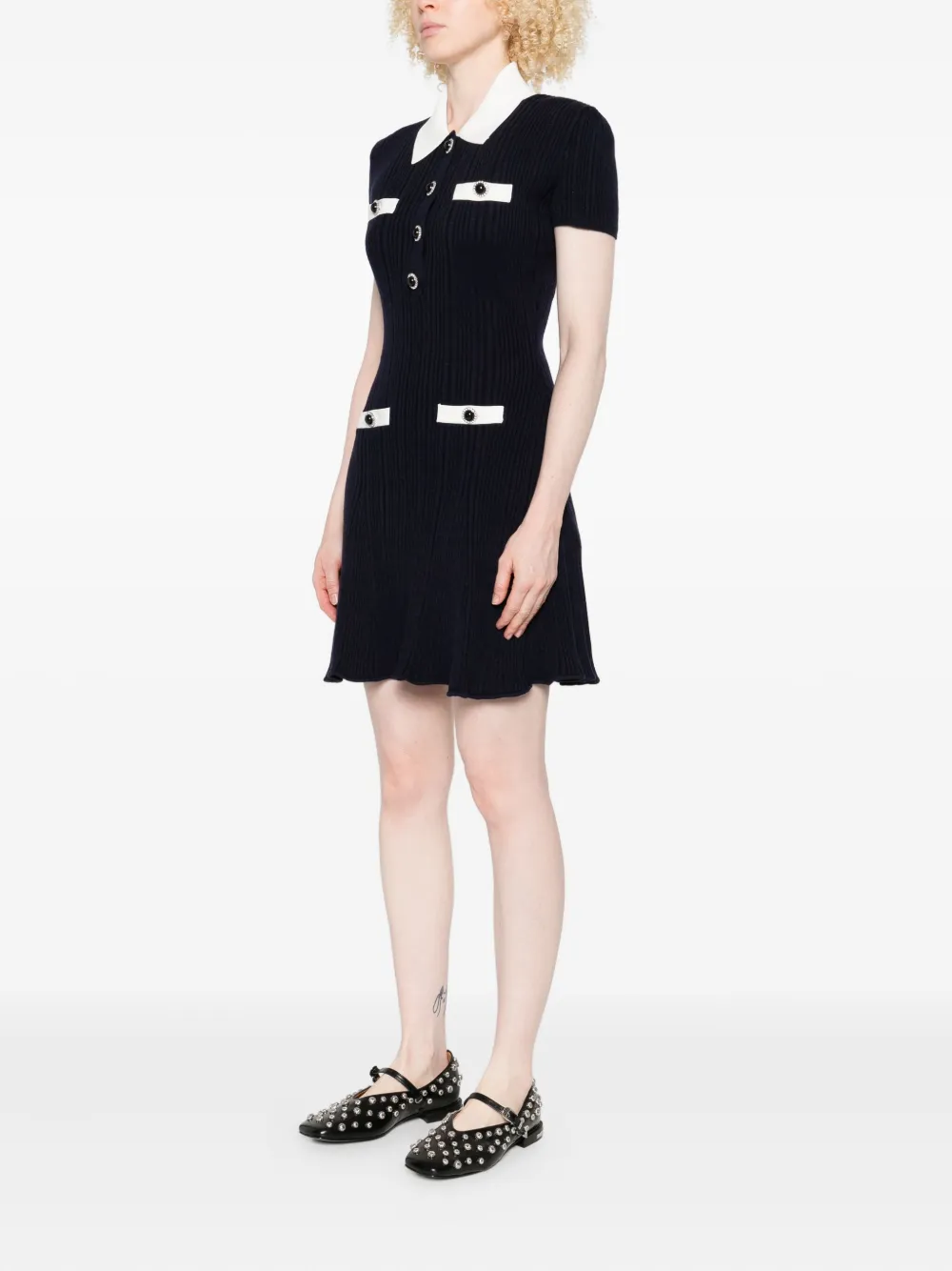 Rochie mini Self Portrait collared button-detail negru - imagine 5