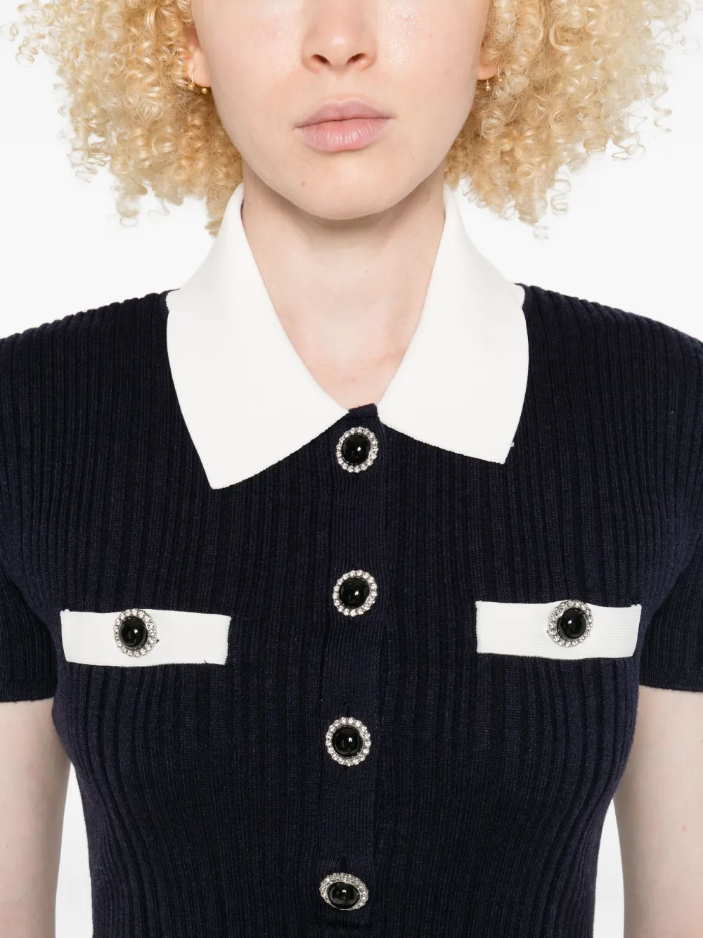 Rochie mini Self Portrait collared button-detail negru - imagine 3