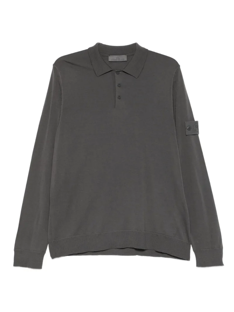 Tricou polo Stone Island Long-Sleeve gri