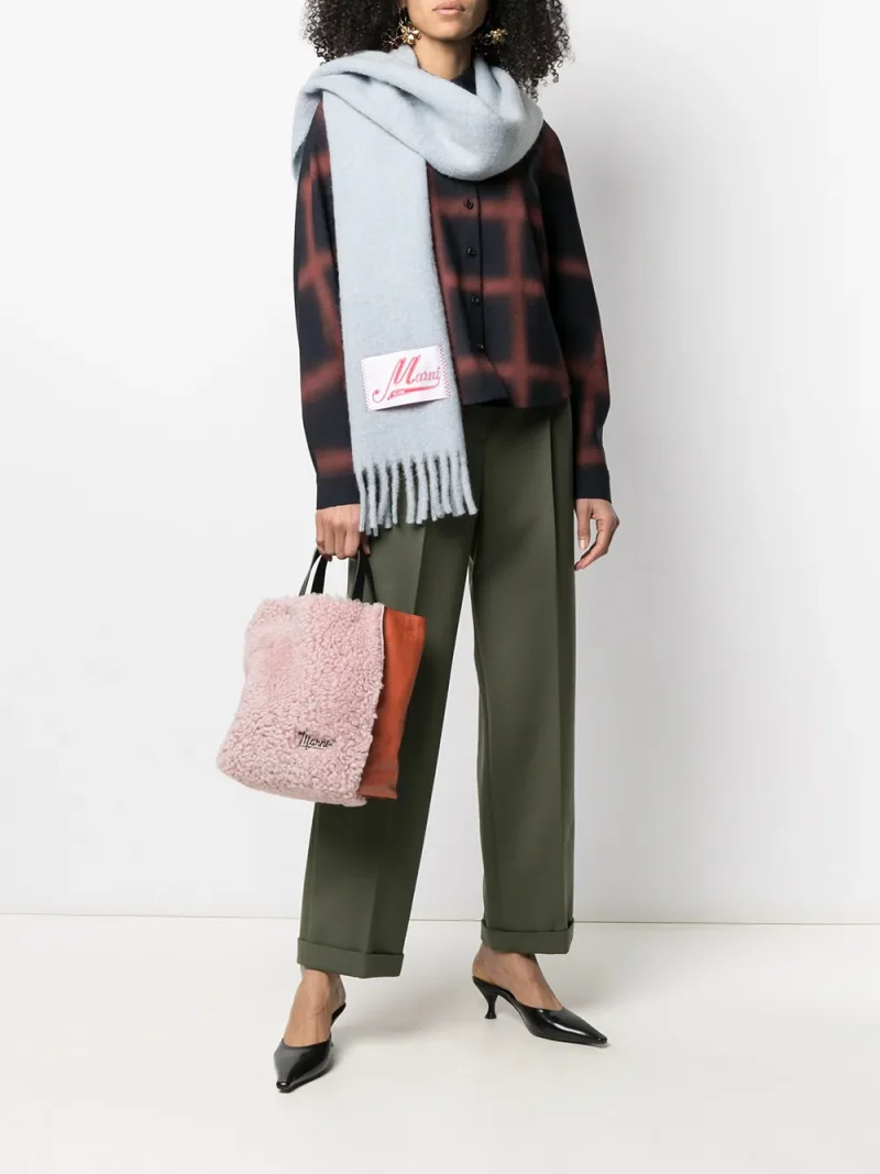 Esarfa Marni  logo-appliqué alpaca albastru