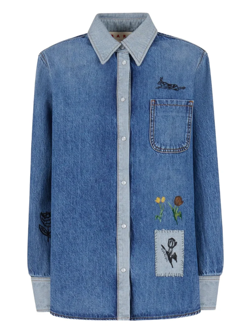 Camasa Marni embroidered denim albastru