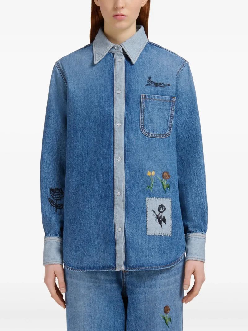 Alternative view of Camasa Marni embroidered denim albastru