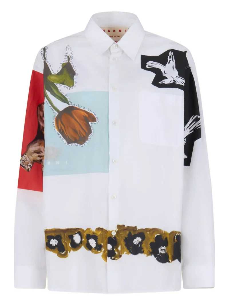 Camasa Marni graphic print button-up alb