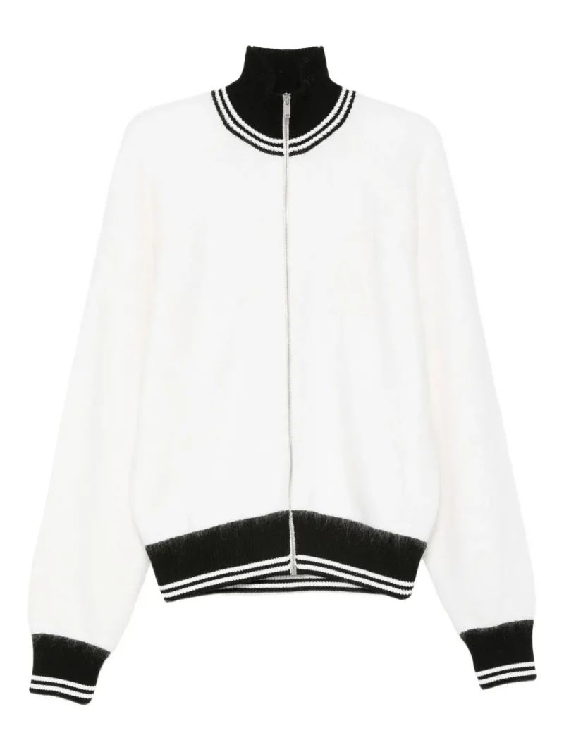 Cardigan Jil Sander high-neck zip-fastening alb